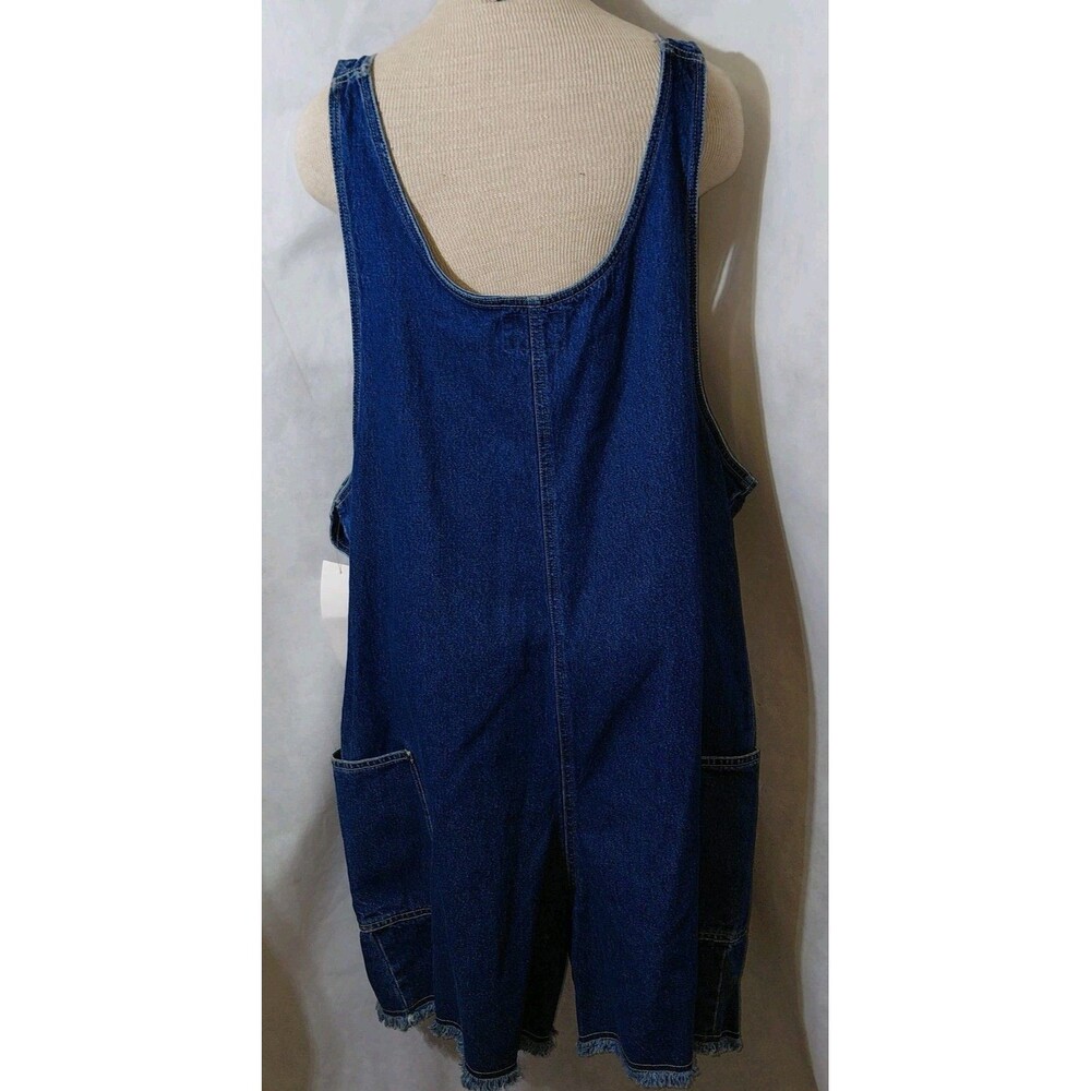 90's Basic Editions Overall Shorts Women's 18W Blue Denim Embroidered Frayed Hem - Picture 2 of 8